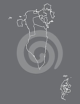 Bahrain map with white lines of Govern orates or parts on dark background vector illustration