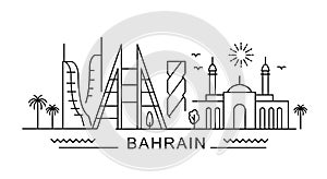 Bahrain minimal style City Outline Skyline with Typographic. Vector cityscape with famous landmarks. Illustration for