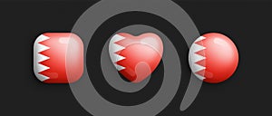 Bahrain Official National Flag 3D Vector Glossy Icons Isolated On Black Background