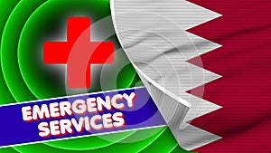 Bahrain Realistic Flag with Emergency Services Title Fabric Texture 3D Illustration