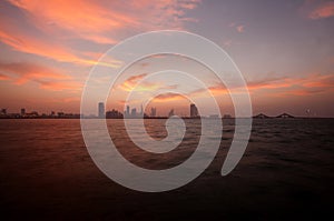 Bahrain skyline and beautiful clouds during sunset