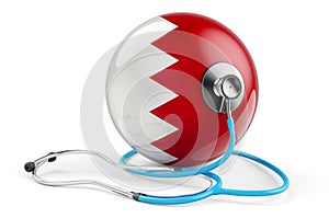 Bahraini flag with stethoscope. Health care in Bahrain concept, 3D rendering