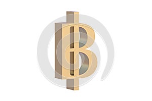 Baht symbol isolated on white background. Golden currency sign. Thailand money