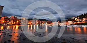 Baia del Silenzio at dusk. Sestri Levante. Italy