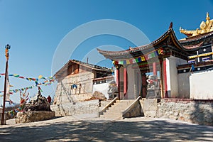 Baiji Temple at Shangrila Old town. a famous Tibetan city of Shangrila, Yunnan, China.