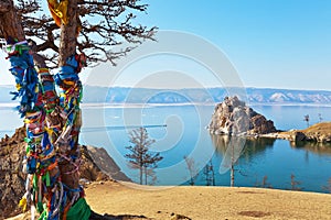 Baikal Lake.Olkhon Island at spring day. View on Shamanka Rock