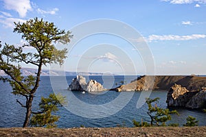 Baikal lake and Shamanka rock in the morning, Russia