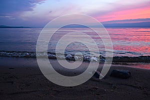 Sunset.Great Lake Baikal overlooking the mountains, Small Sea Olkhon Island photo