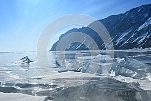 Baikal in winter. Baikal ice and nature. February 2018