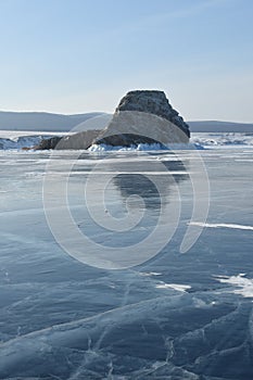 Baikal in winter. Baikal ice and nature. February 2018