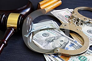Bail bond. Corruption. Gavel, handcuffs and money. photo