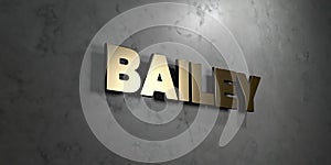 Bailey - Gold sign mounted on glossy marble wall - 3D rendered royalty free stock illustration