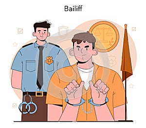 Bailiff concept. Court officer confiscating a property from owner photo