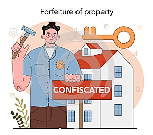 Bailiff concept. Court officer confiscating a property from owner photo