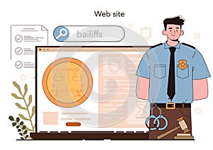 Bailiff concept online service or platform. Court officer confiscating photo