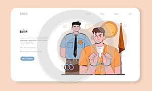Bailiff concept web banner or landing page. Court officer confiscating photo