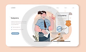 Bailiff concept web banner or landing page. Court officer confiscating photo