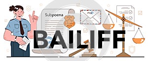 Bailiff typographic header. Court officer confiscating a property photo