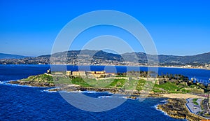 Baiona Castle, Spain. Aerial view over Baiona Castle, Galicia region, Spain.