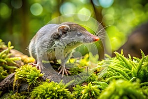 Bairds Shrew sits forest photo