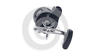 Baitcasting reel on white background