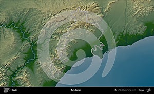 Baix Camp outlined, Spain. Physical