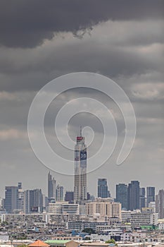 Baiyoke Sky Hotel with overcast of Stormy Clouds.