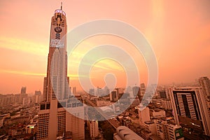 Baiyoke Sky, tall building in Thailand when sky is red