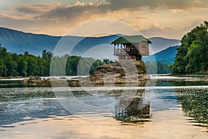 Lonely house on the river Drina in Bajina Basta, Serbia