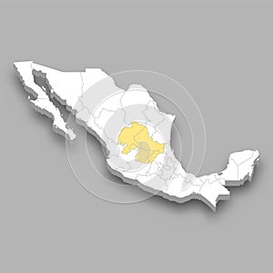 The Bajio region location within Mexico map