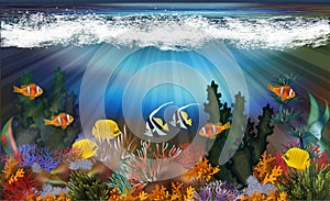 Underwater landscape with tropical fish wallpaper