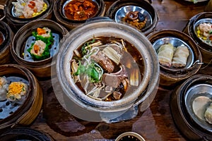 Bak Kut Teh food menu of slow cooked pork with Chinese herbs surrounded