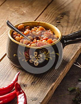 Bake beans with fluffly potato cakes