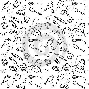 Bake cake bakery doodle seamless pattern background vector