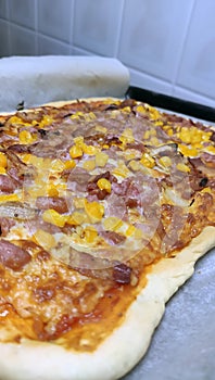 Bake homemade pizza hot from oven