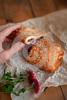 Baked appetizing bun on the board