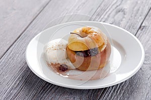 Baked apple with ice cream