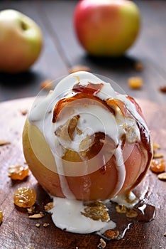 Baked apple served with ice cream