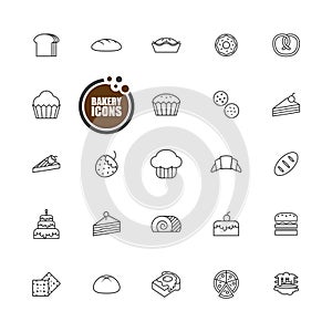 Baked bakery bread icons line set