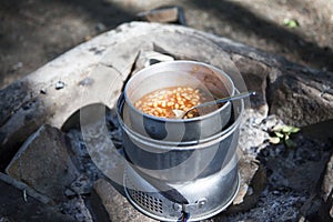 Baked beans on Camping Kitchen