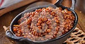 Baked beans in cast iron skillet