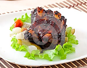 Baked beef ribs in honey soy marinade