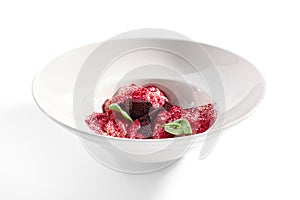 Baked beet and goat cheese espuma appetizer photo