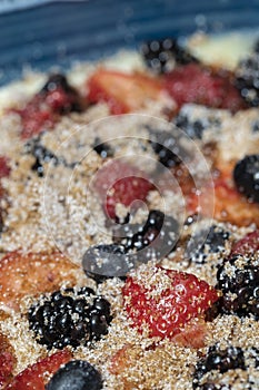 Baked berry cobbler.