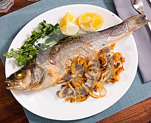 Oven baked sea bass fish