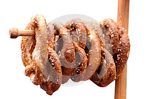 Baked bread pretzel  on white background