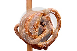 Baked bread pretzel  on white background