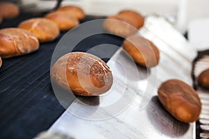 Baked Breads on the production line at the bakery