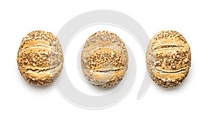 Baked bun bread with cumin seeds isolated on white background