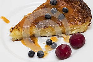 Baked cheese pudding with blueberries